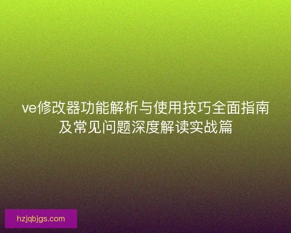 ve修改器功能解析与使用技巧全面指南及常见问题深度解读实战篇